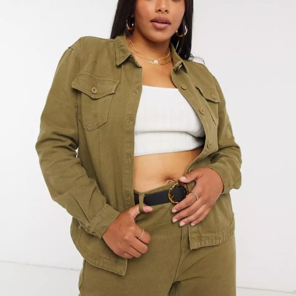 ASOS Brand Missguided co-ord denim shirt in khaki Size 10